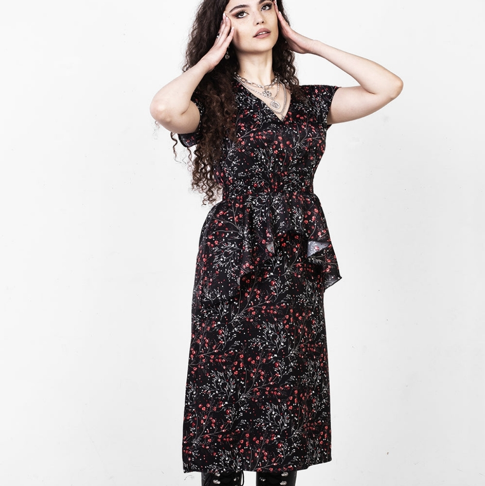 Rosetears Frill Peplum Midi Dress